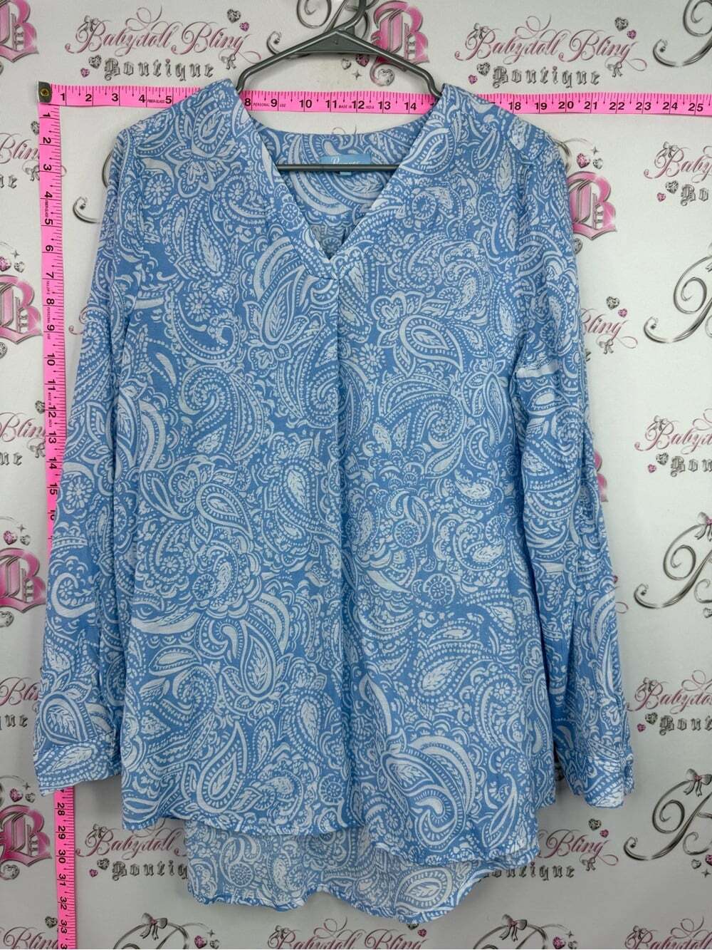 Penmans shirt blouse top Light Blue Paisley V-Neck Blouse by